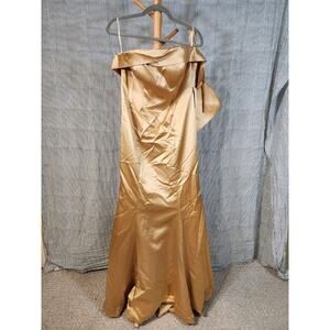 NEW TS Couture $320 14 Gold Satin Strapless Lace Up Back Ball Gown Sample Dress